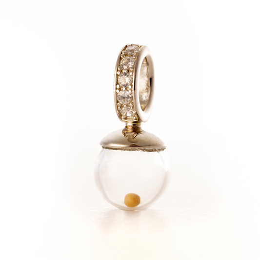 New Design Mustard Seed Sterling Silver Charm With Crystal Inlay, PENDANT ONLY