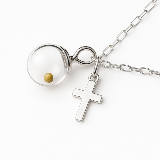 Sterling Silver Mustard Seed Cross Charm Necklace, Petite Necklace for Women, Girls, Confirmation, Baptism, First Communion, Christian gift