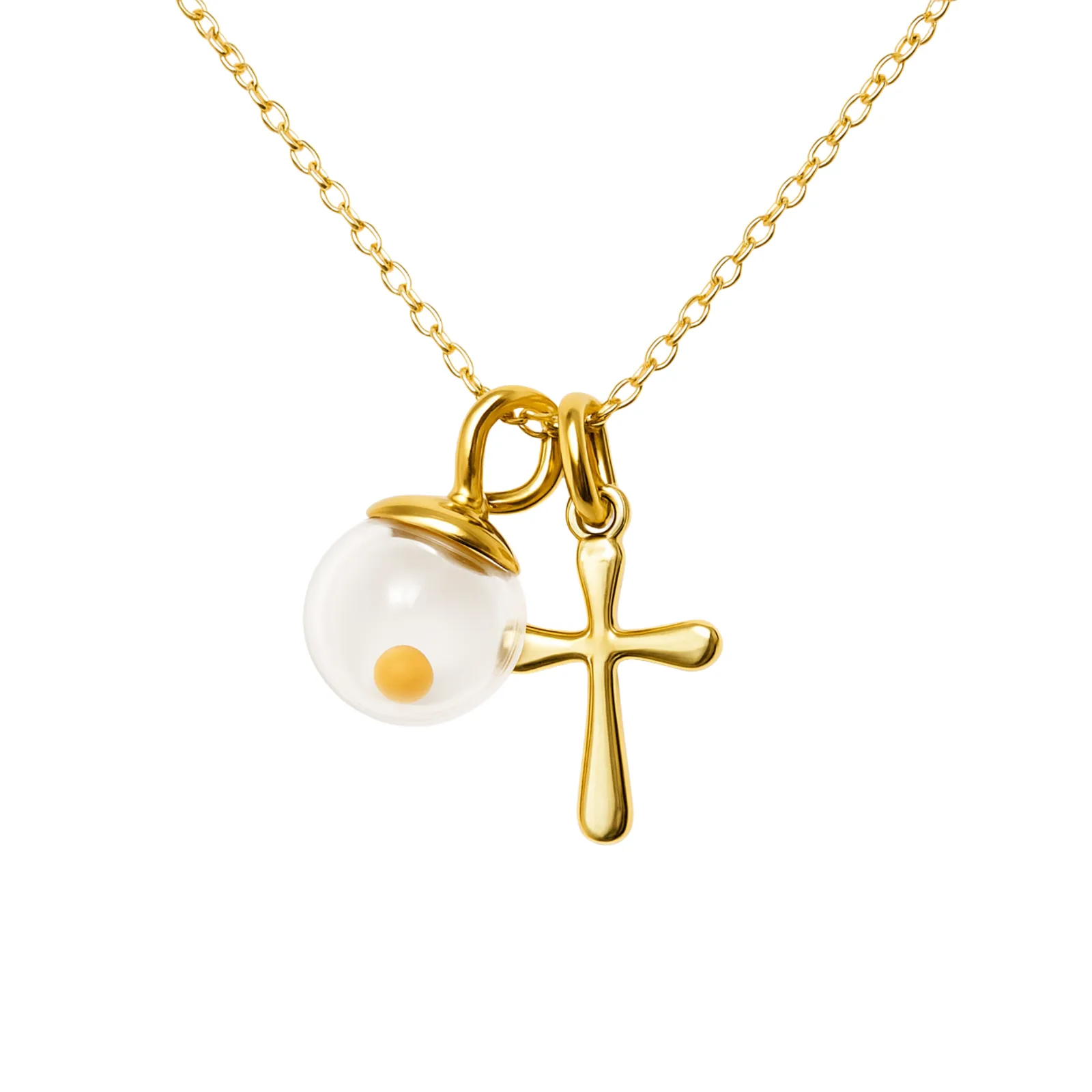Gold Tiny Mustard Seed & Cross Necklace