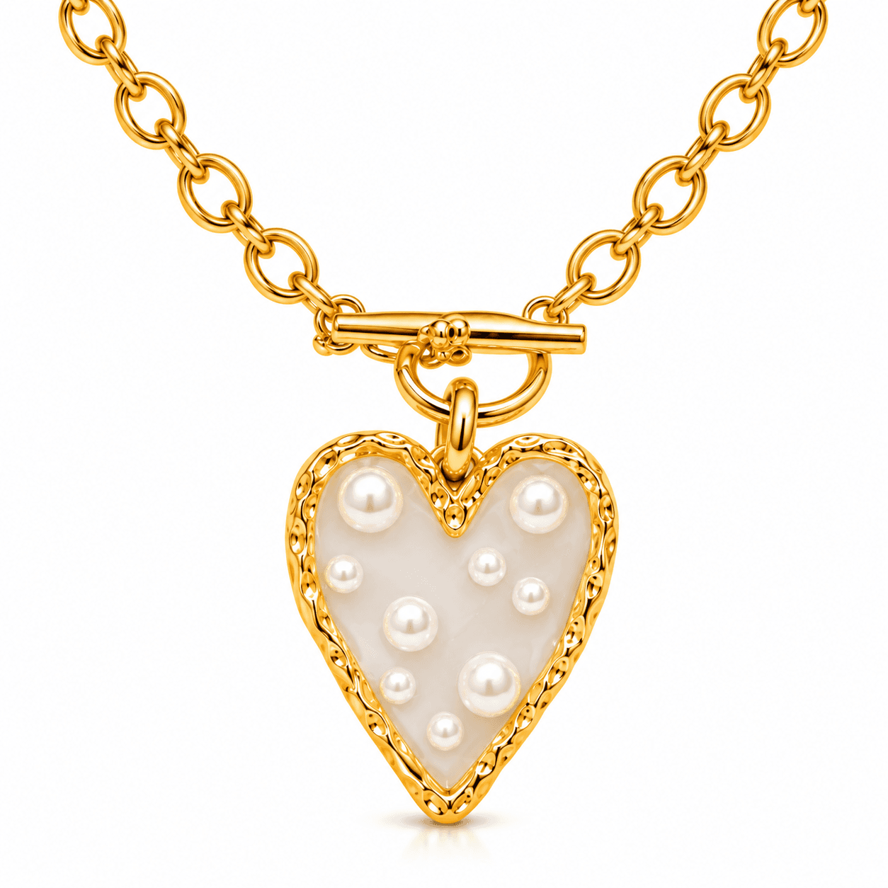 Golden Pearl Heart Toggle Necklace