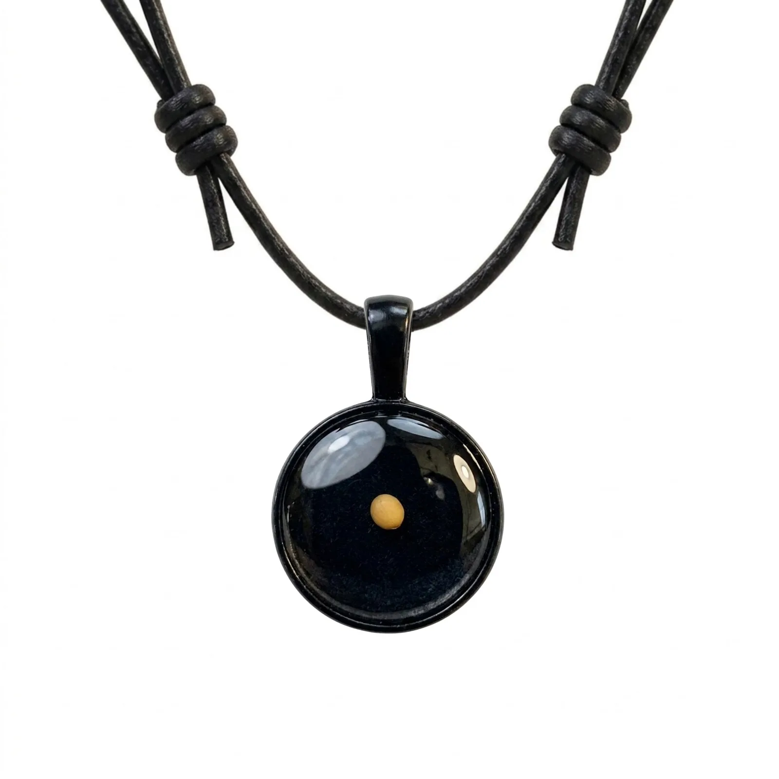 Black & Leather Mustard Seed Necklace
