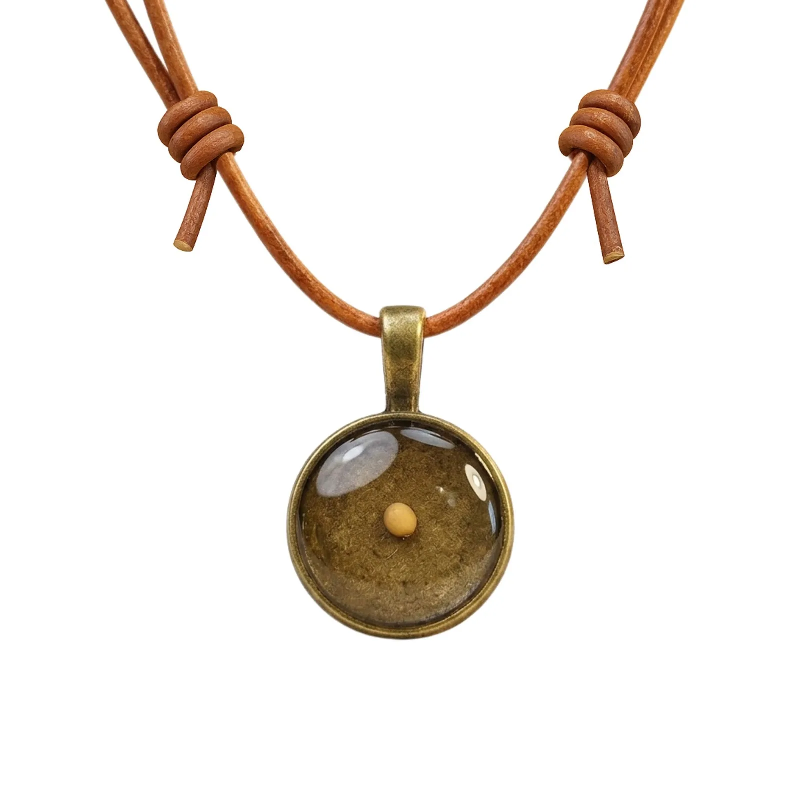 Bronze & Leather Mustard Seed Necklace