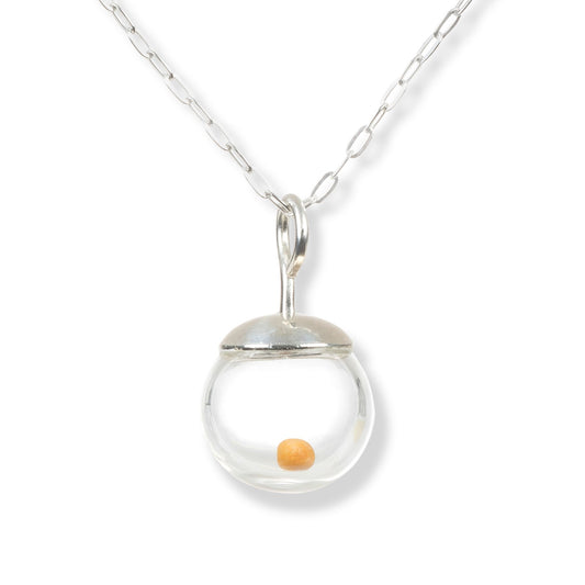 Mustard Seed Necklace, Sterling Silver, Regular 10mm size, Vintage 1950's Style, Hand Blown Glass Globe, Free-floating Mustard Seed, Mother's Day, gift for inspiration, strength, encouragement