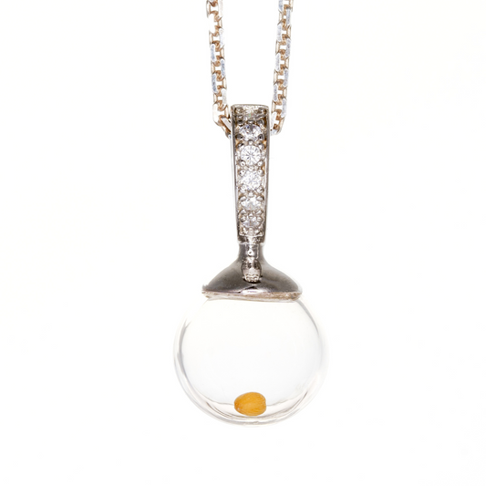 Mustard seed necklace, sterling silver with crystal inlay, faith, inspiration, encouragement, beveled chain