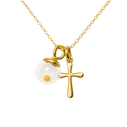 14k Gold Mustard Seed Cross Charm Necklace, Petite Necklace for Women, Girls, Confirmation, Baptism, First Communion, Christian gift