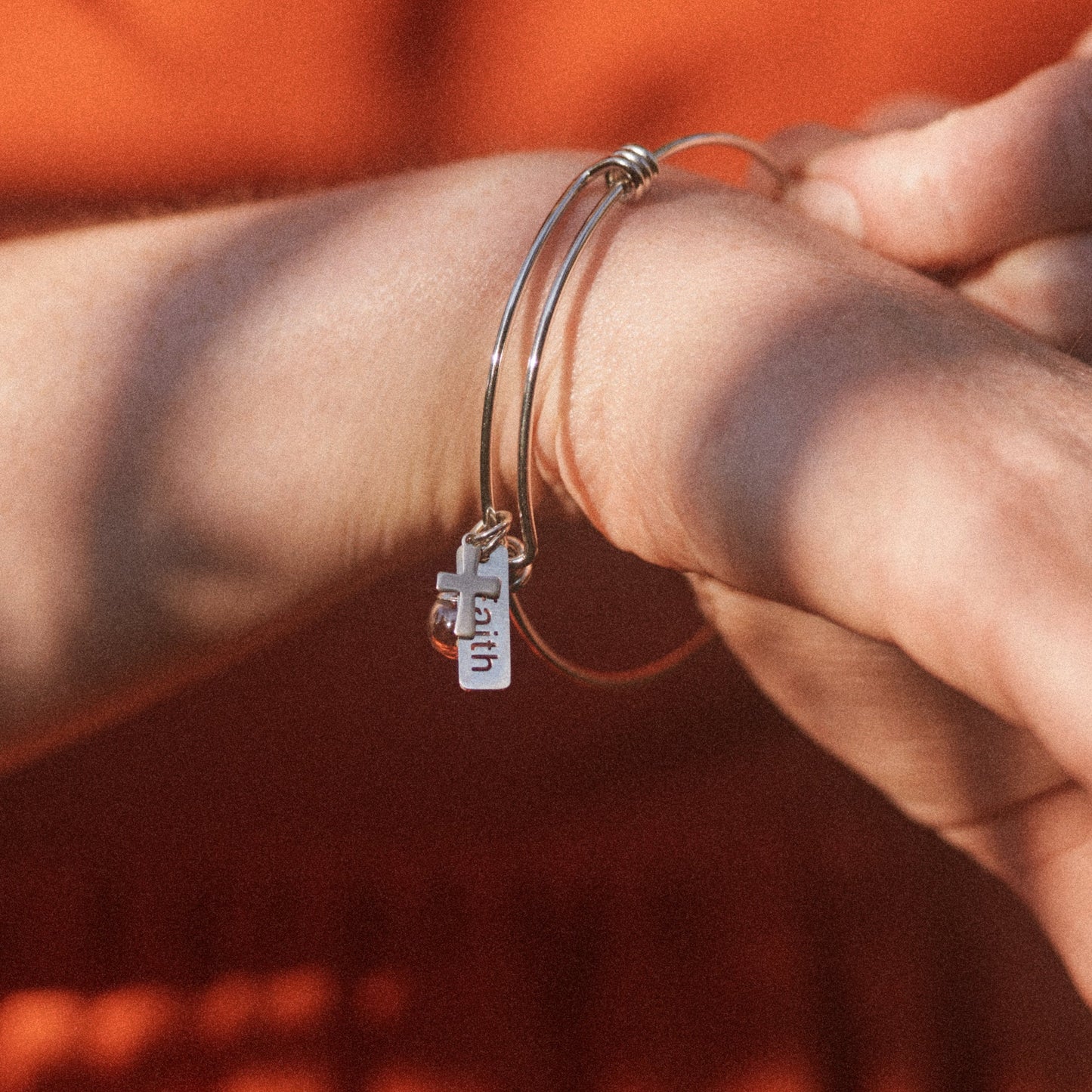 Mustard Seed Charm Bangle Bracelet by Boomdyada, Stainless Steel, Mustard Seed Charm, Cross Charm, Faith Charm, Christian Jewelry