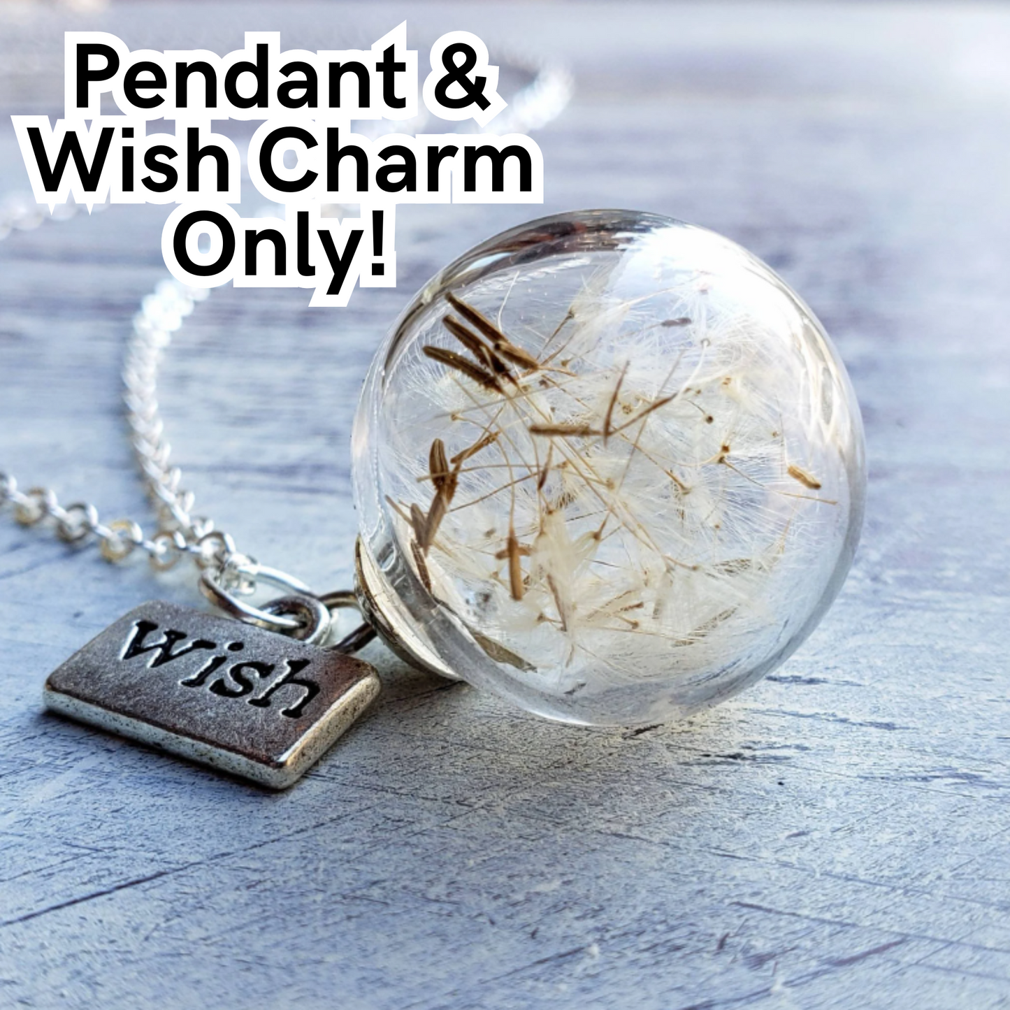 Dandelion Seed CHARM ONLY with antique silver WISH Charm, hand made botanical wildflower charm in sterling silver