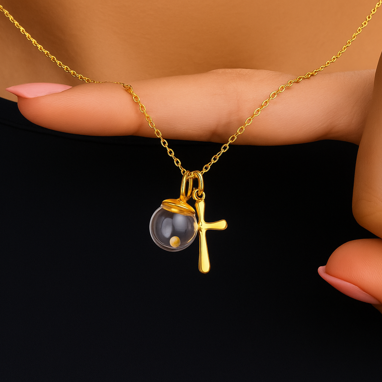 14k Gold Mustard Seed Cross Charm Necklace, Petite Necklace for Women, Girls, Confirmation, Baptism, First Communion, Christian gift