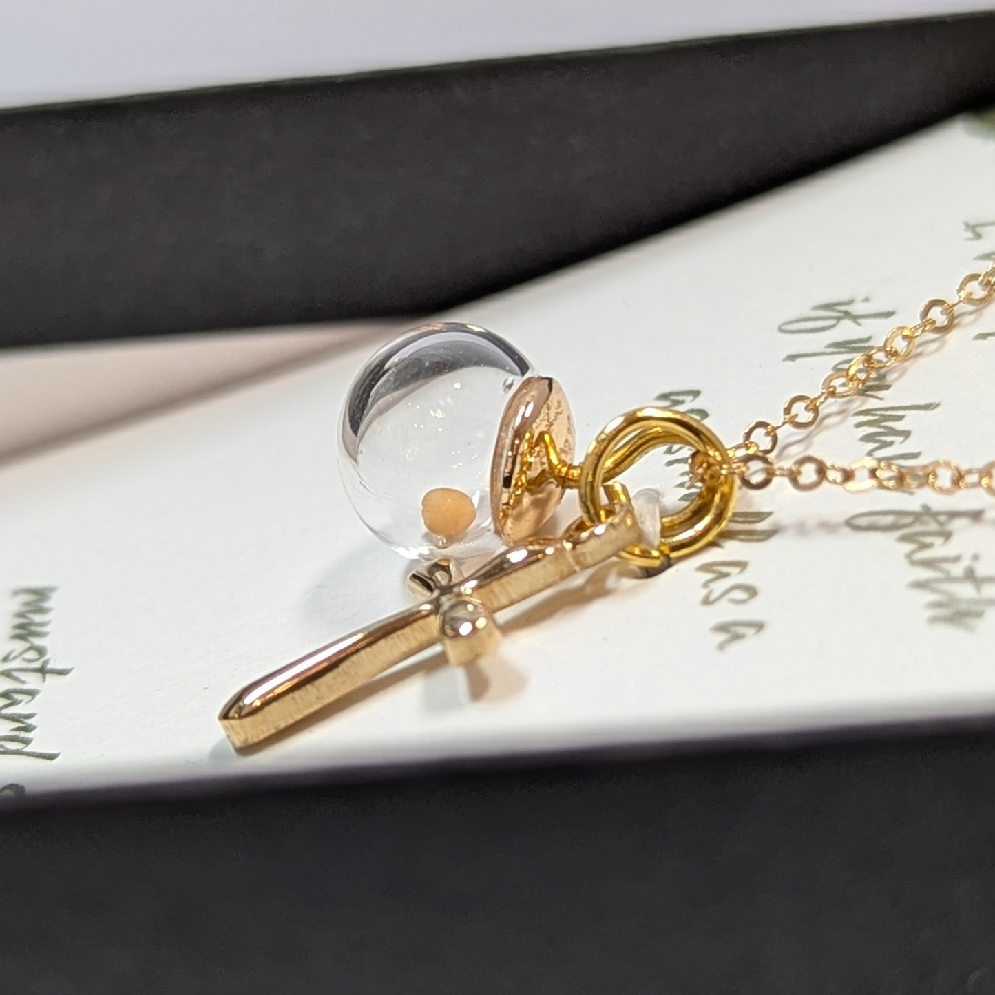14k Gold Mustard Seed Cross Charm Necklace, Petite Necklace for Women, Girls, Confirmation, Baptism, First Communion, Christian gift