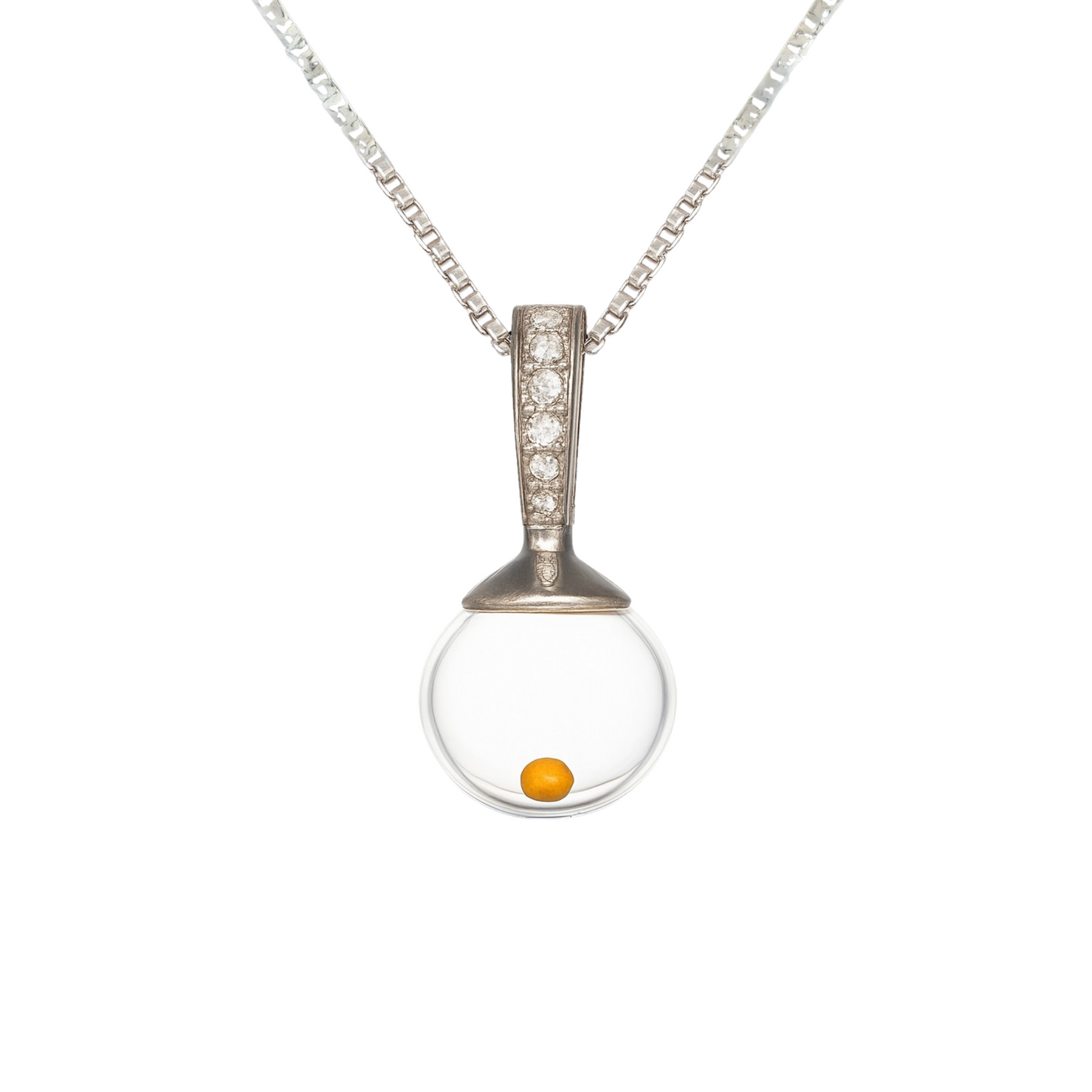 Mustard seed necklace, sterling silver with crystal inlay, faith, inspiration, encouragement, beveled chain
