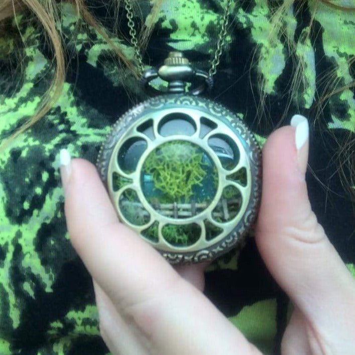 23rd Psalm Pocket Watch Terrarium Necklace by Boomdyada. "He makes me lie down in green pastures", Terrarium Necklace, Scripture Necklace