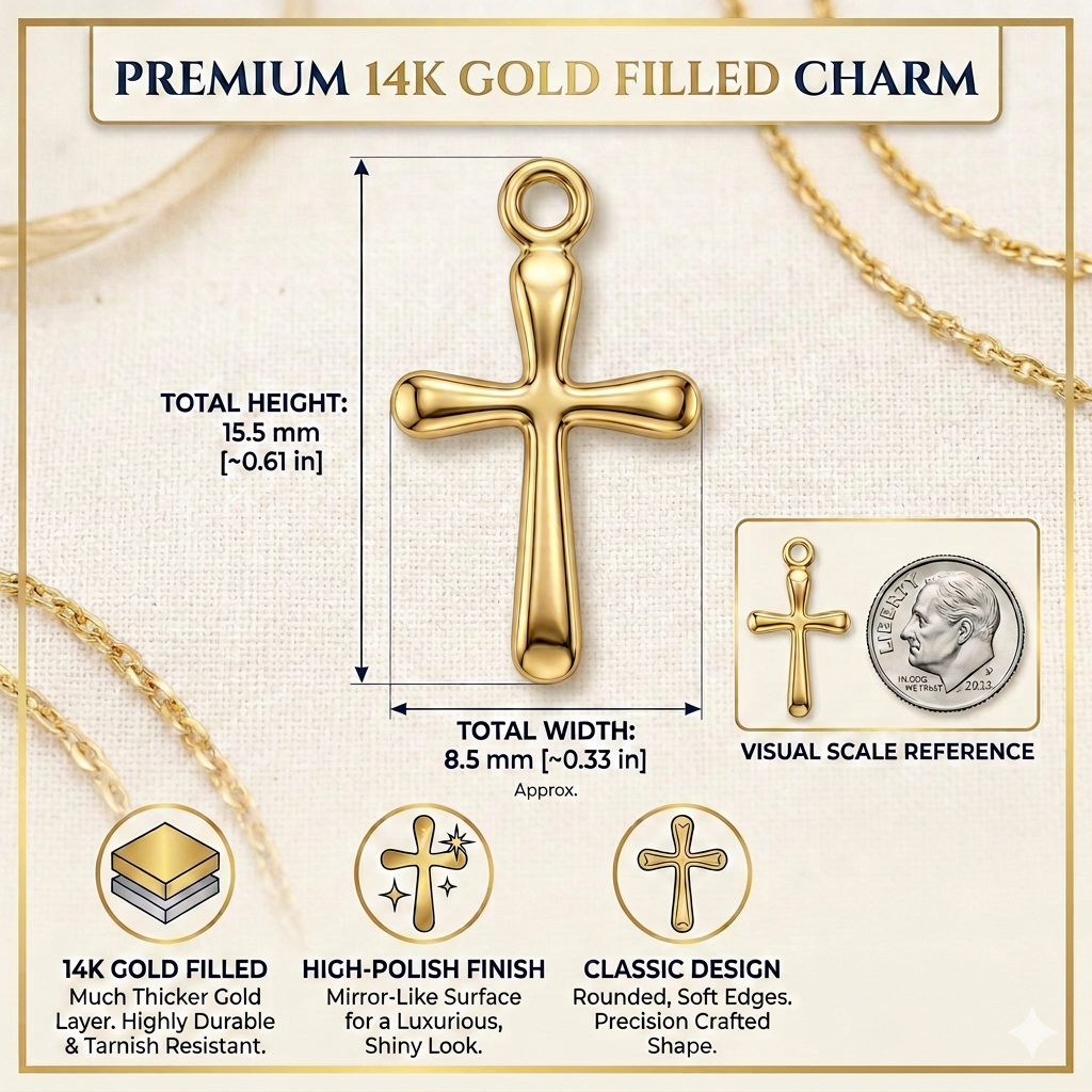 14k Gold Mustard Seed Cross Charm Necklace, Petite Necklace for Women, Girls, Confirmation, Baptism, First Communion, Christian gift