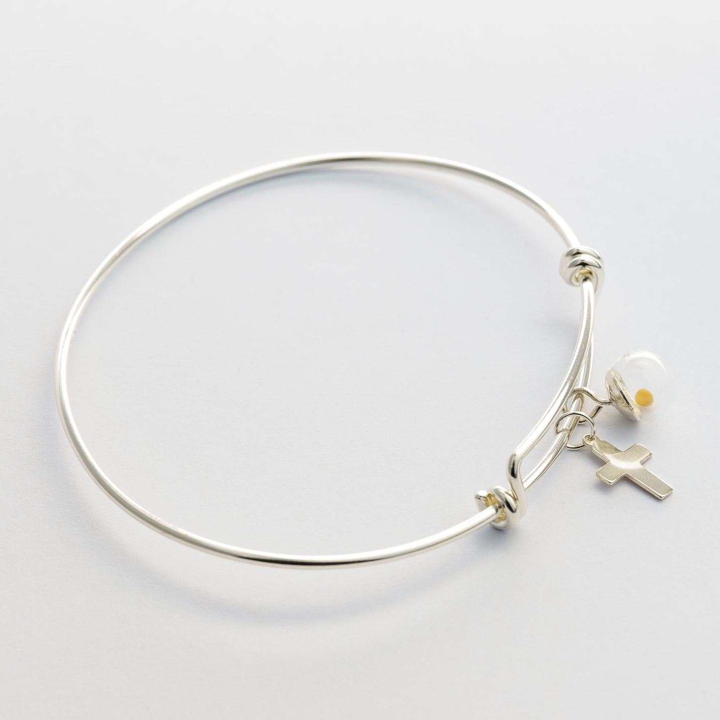 Mustard seed bracelet bangle with cross charm, sterling silver, faith jewelry for Easter, Mother's Day, inspiration, encouragement, baptism.