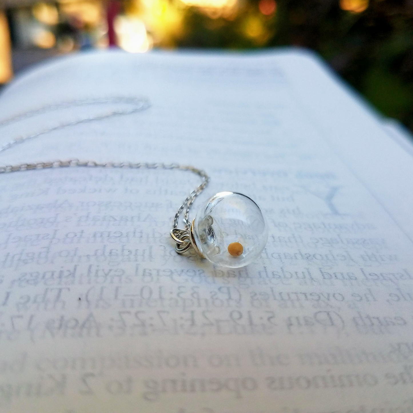 Mustard Seed Necklace, Sterling Silver, Regular 10mm size, Adjustable Chain, Vintage 1950's Style, Hand Blown Glass Globe, Free-floating Mustard Seed, Mother's Day, gift for inspiration, strength, encouragement