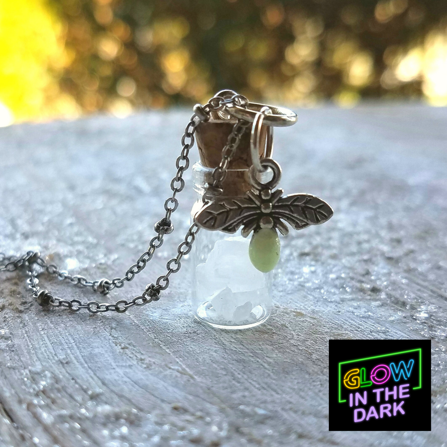 Salt and light terrarium necklace, glow-in-the-dark firefly charm ,"You are the light of the world", faith necklace, graduation, inspiration