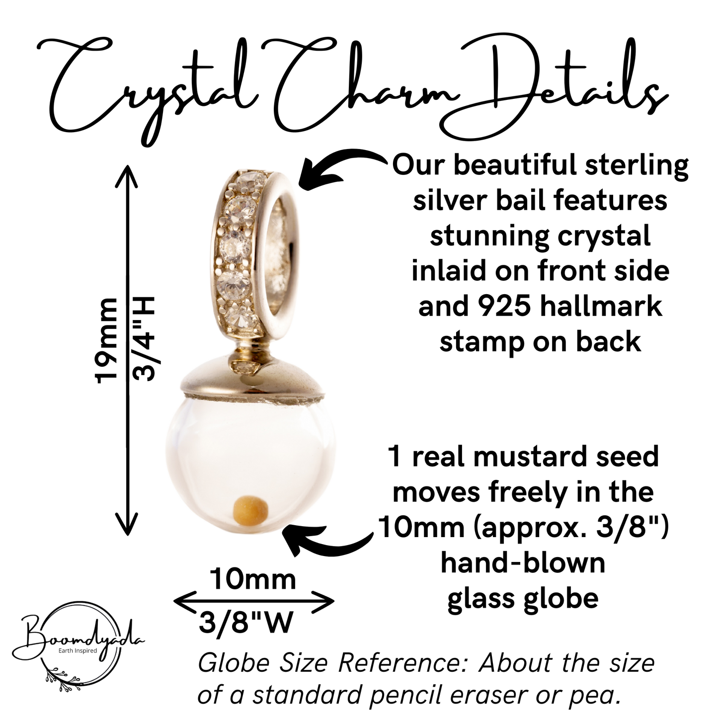 Retiring Design! Mustard Seed Sterling Silver Charm With Crystal Inlay, (Pendant Only)