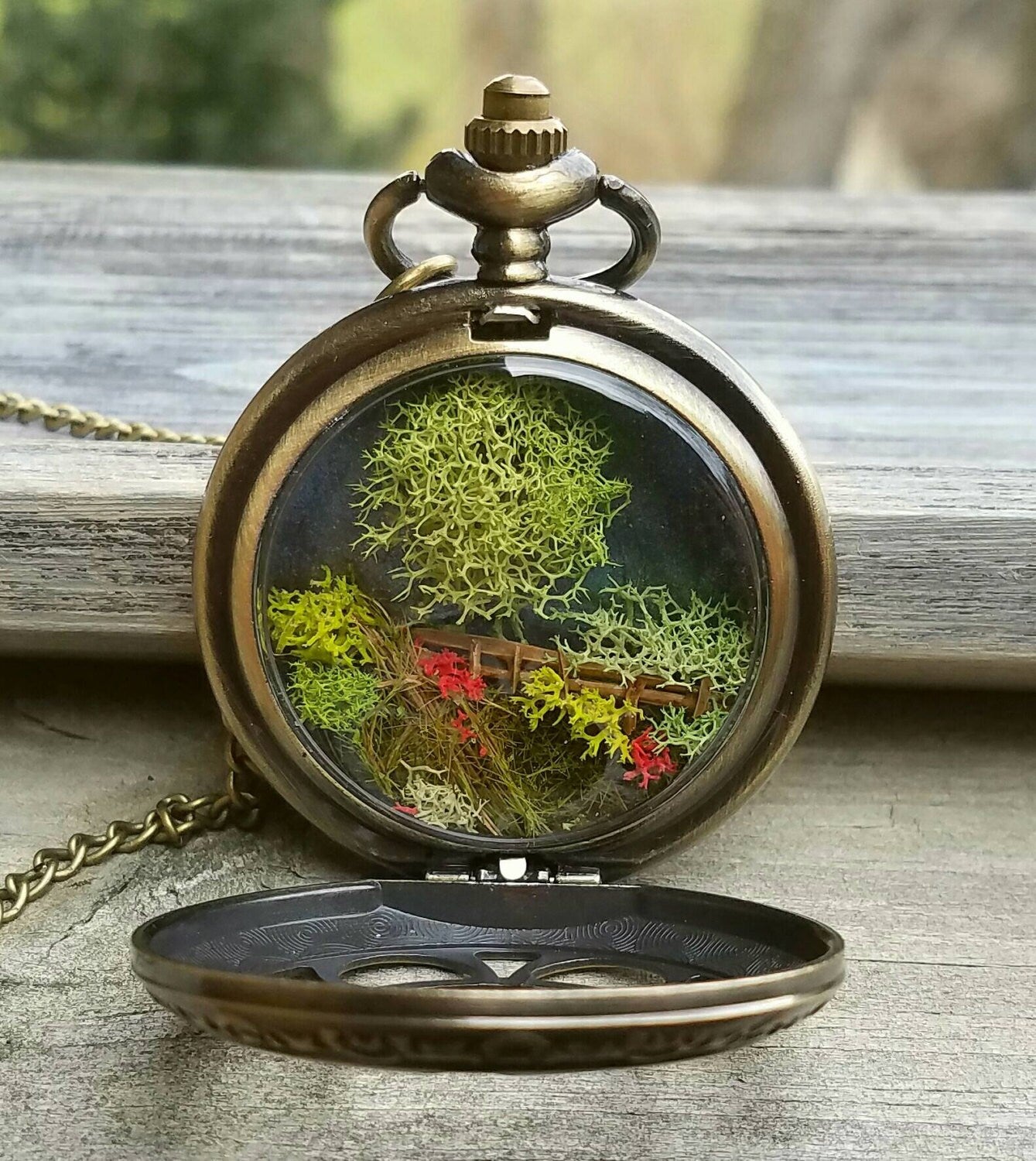 23rd Psalm Pocket Watch Terrarium Necklace by Boomdyada. "He makes me lie down in green pastures", Terrarium Necklace, Scripture Necklace