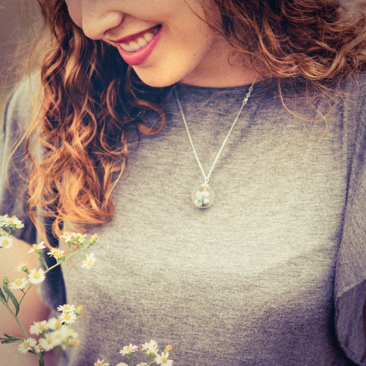 Expecting mom's gift, Baby's Breath and Sterling Silver necklace, terrarium, botanical dried flower necklace, Baby Shower, We're expecting!