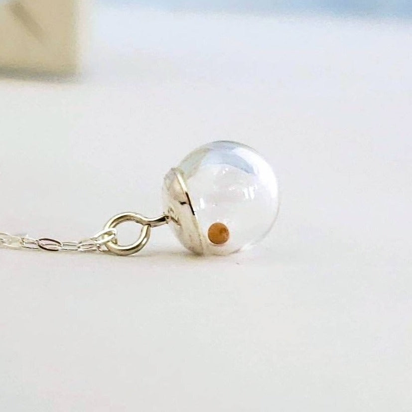 Mustard Seed Necklace, Sterling Silver, Regular 10mm size, Adjustable Chain, Vintage 1950's Style, Hand Blown Glass Globe, Free-floating Mustard Seed, Mother's Day, gift for inspiration, strength, encouragement