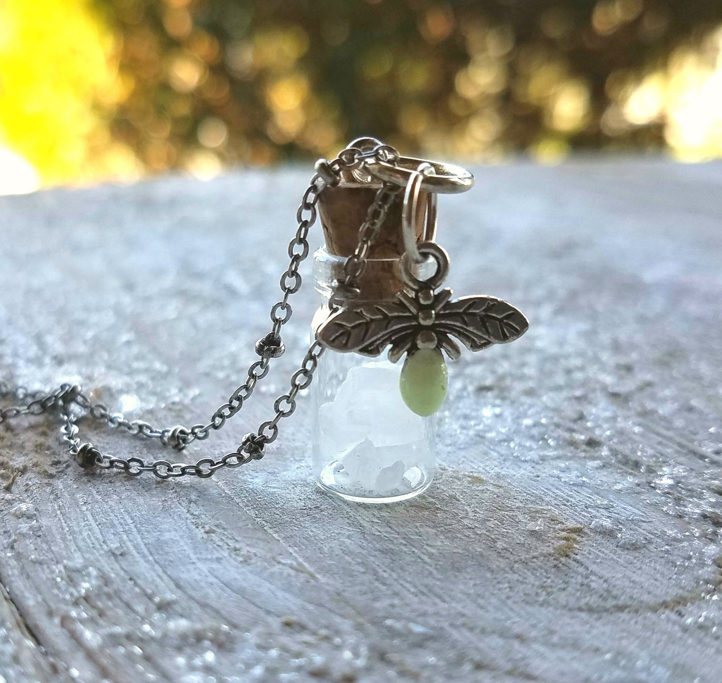 Salt and light terrarium necklace, glow-in-the-dark firefly charm ,"You are the light of the world", faith necklace, graduation, inspiration