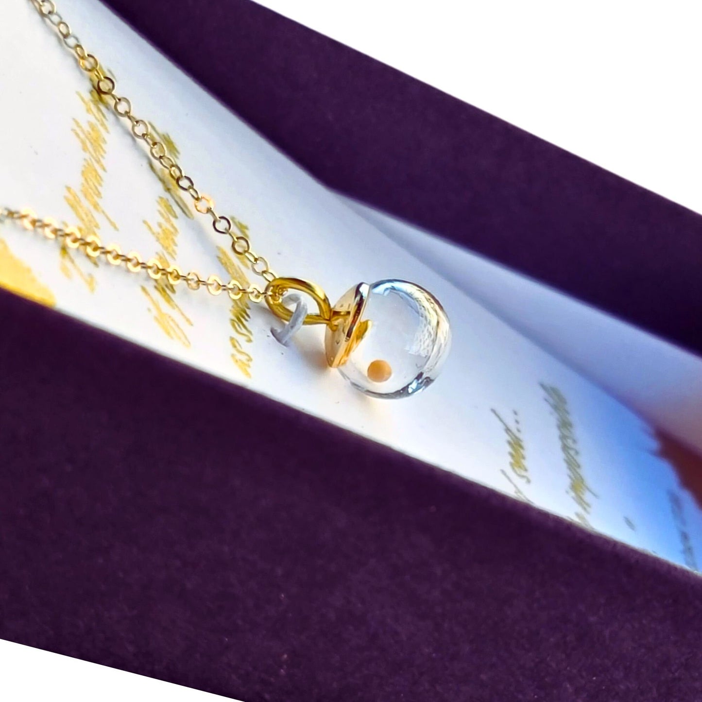 Gold Mustard Seed Necklace, 8mm, small size for child, youth, petite women. Gold-filled with hand-blown glass ball