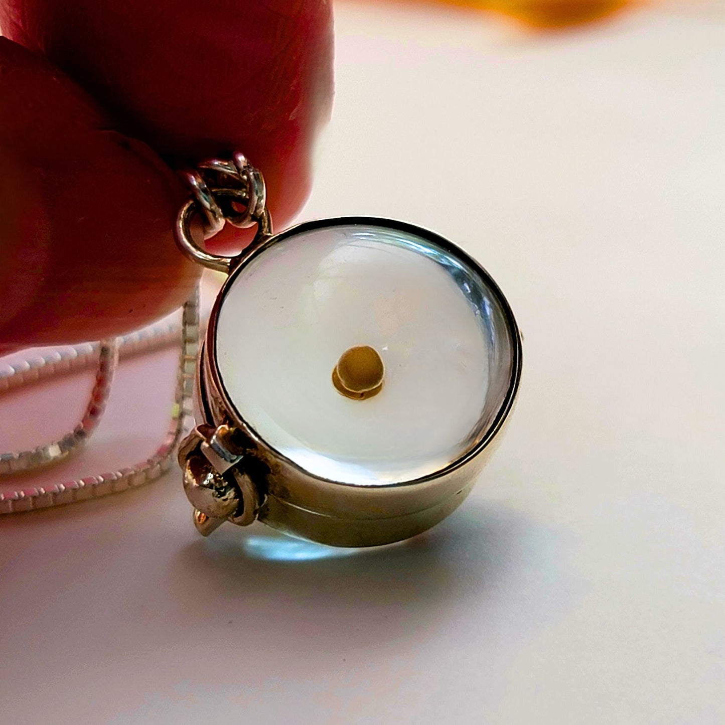 Mustard Seed Necklace for women, Sterling Silver, 28" adjustable chain, vintage style glass globe, heirloom keepsake locket.