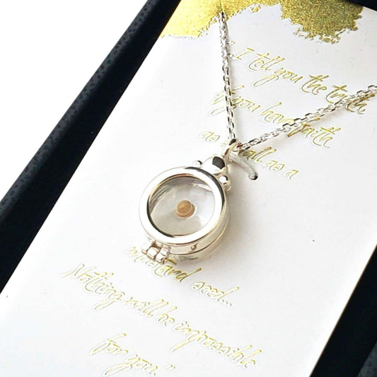 Mustard Seed Necklace for Women, Sterling Locket, Christian Faith Jewelry for Pastor Appreciation Baptism Encouragement Get Well Gift